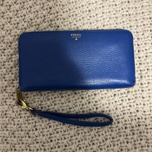 Fossil Cobalt Blue Leather Wristlet with Gold Hardware